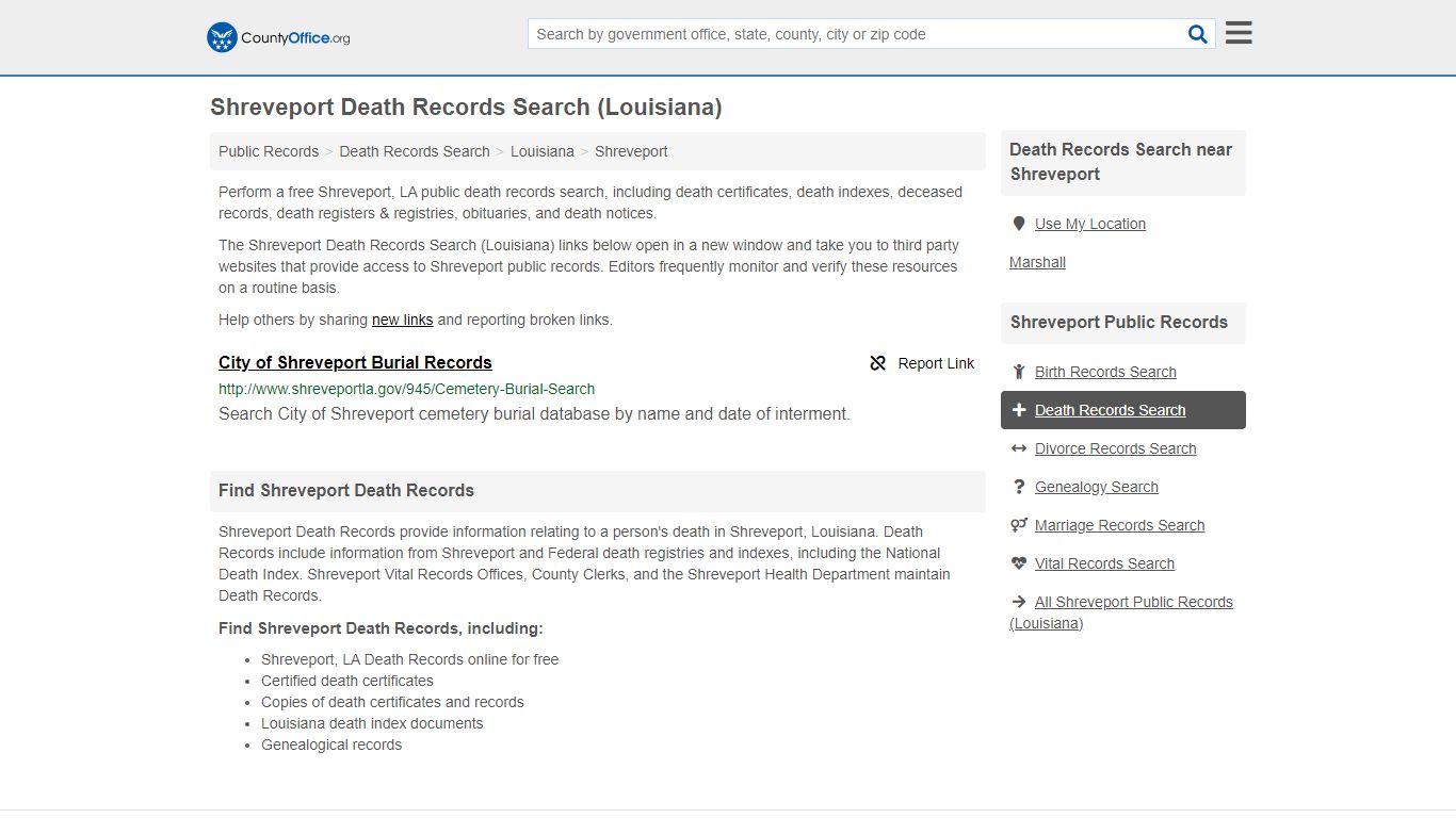 Death Records Search - Shreveport, LA (Death Certificates ...