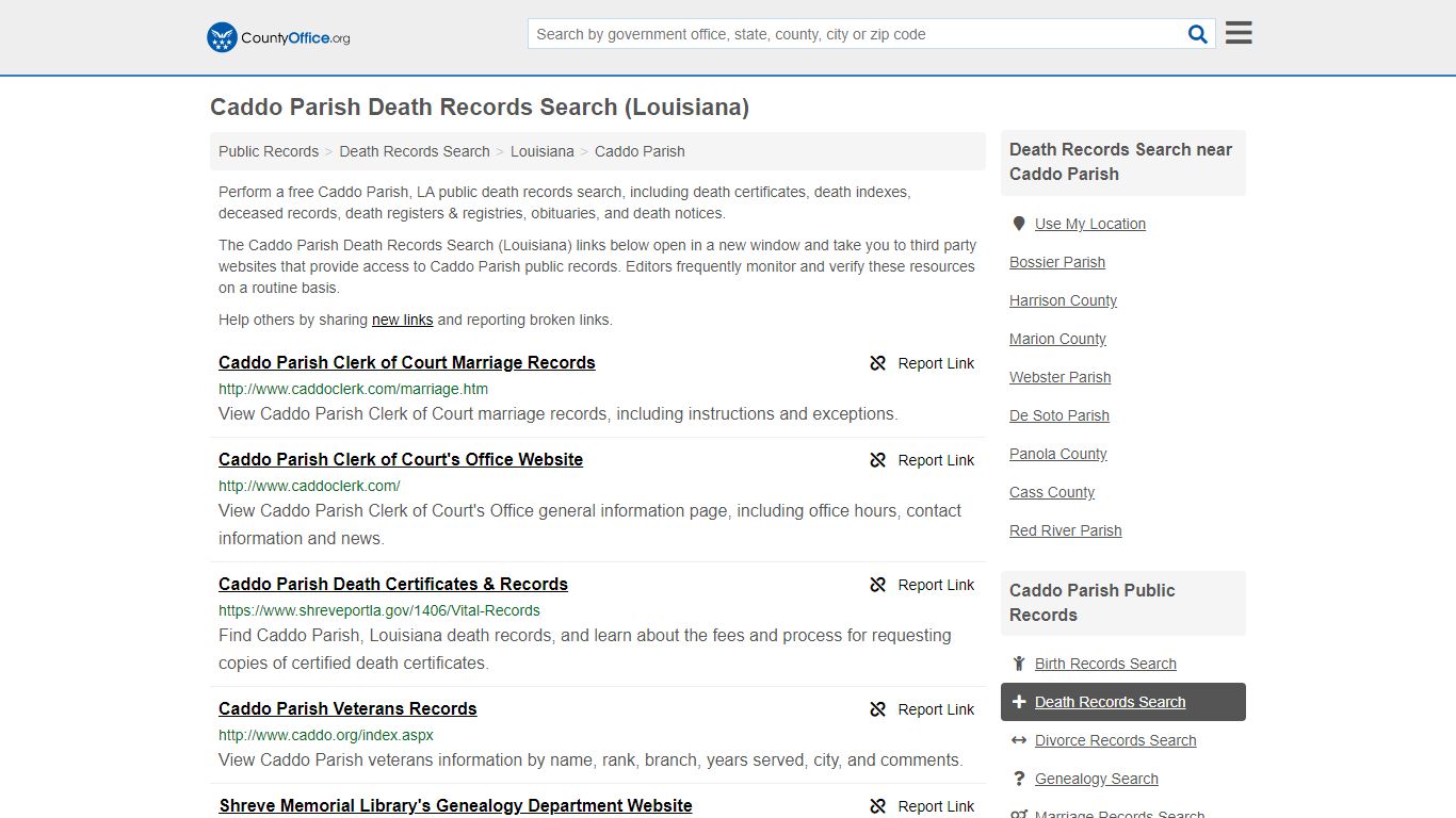 Death Records Search - Caddo Parish, LA (Death ...